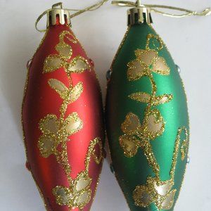Irish Ireland Shamrock Teardrop Christmas Ornament Set of 2 Red Green Gold